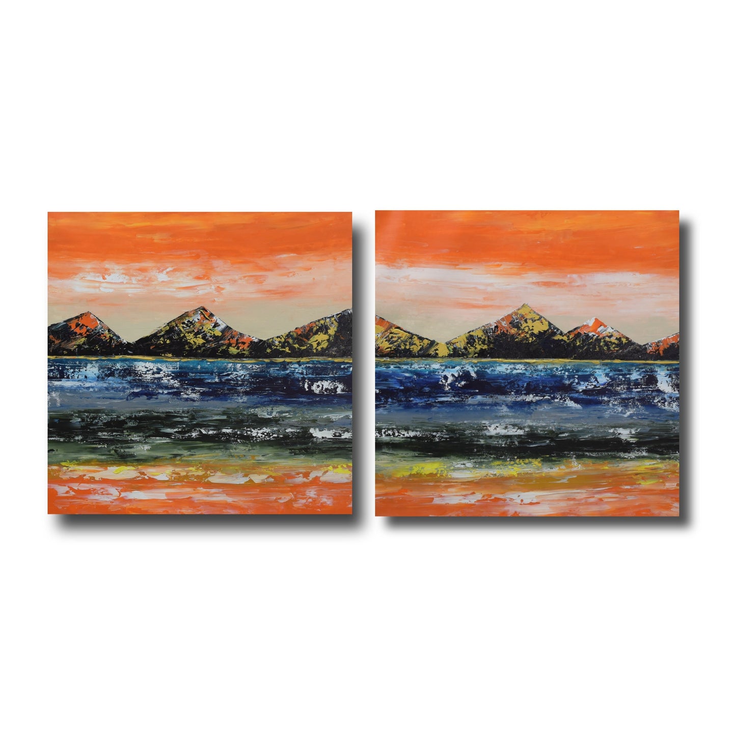 Split Mountain, Acrylic on Canvas, Handmade Wall Painting (Set of 2) - Deczo