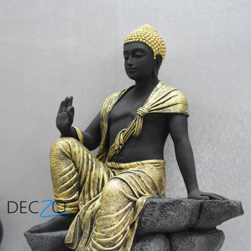 2.4 Feet Blessing Buddha Resting on Mountain :  Golden, Black - Deczo