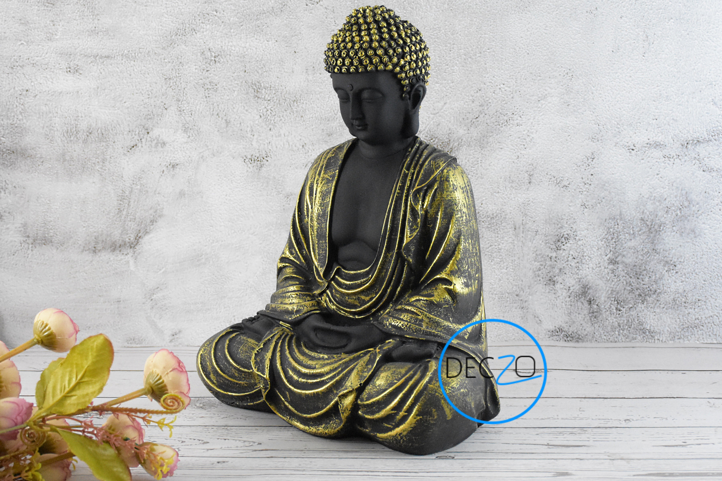 Hand Carved Sitting Buddha -35 CM, Black and Golden