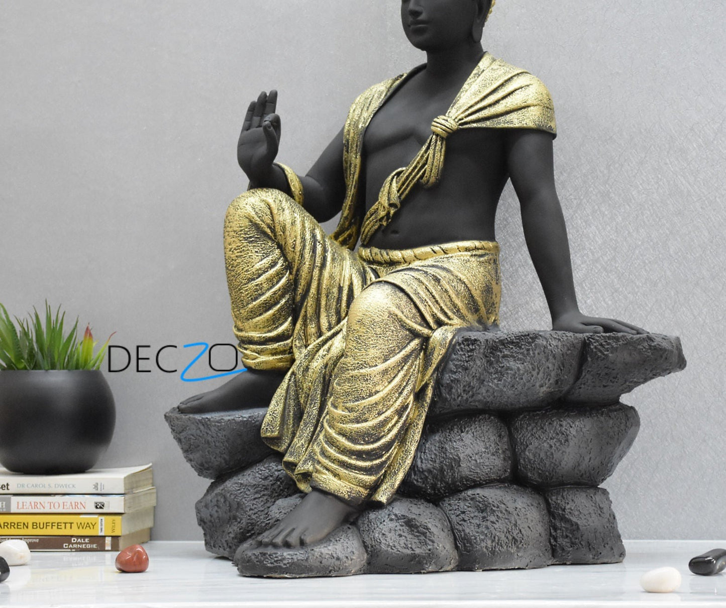 2.4 Feet Blessing Buddha Resting on Mountain :  Golden, Black - Deczo