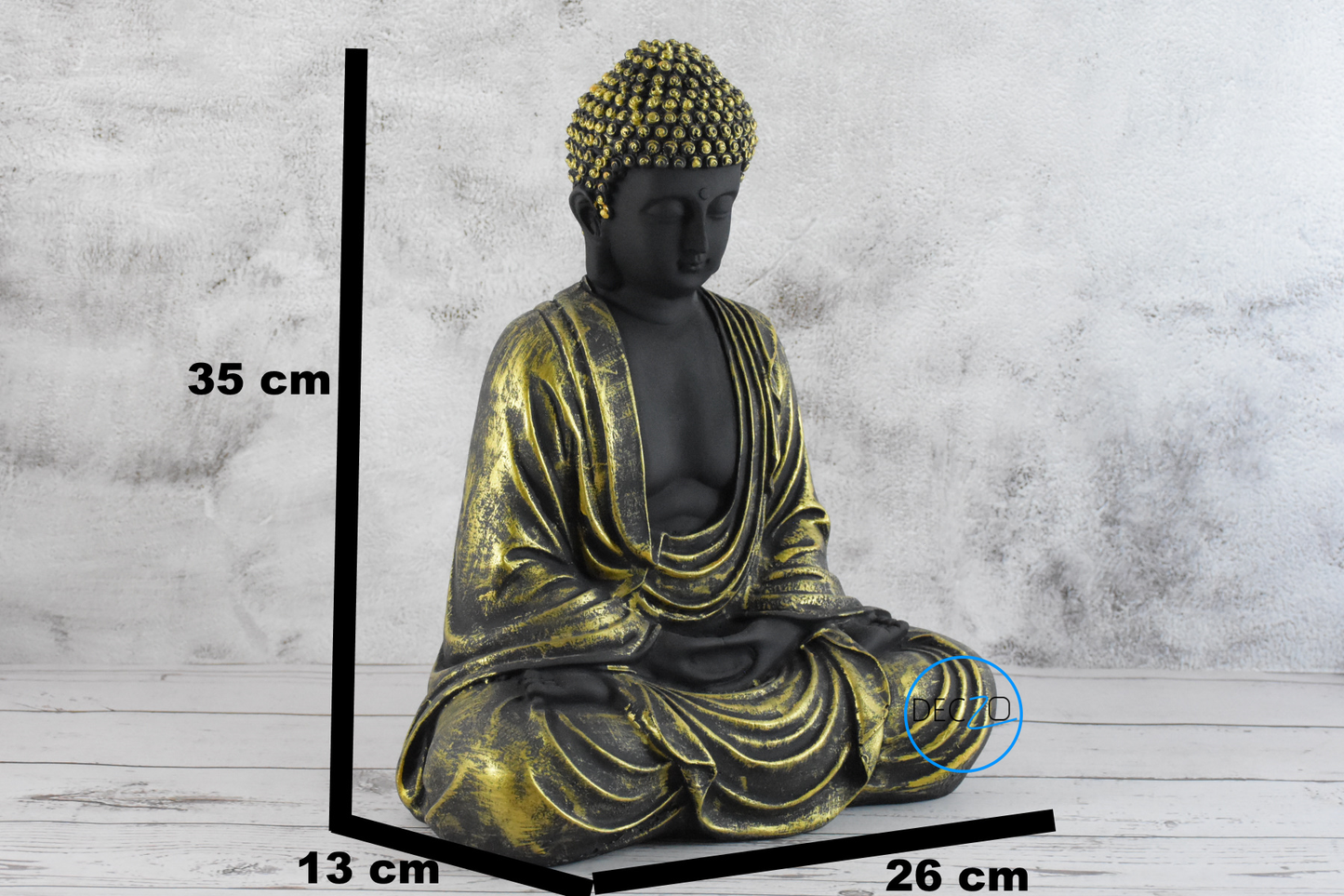 Hand Carved Sitting Buddha -35 CM, Black and Golden