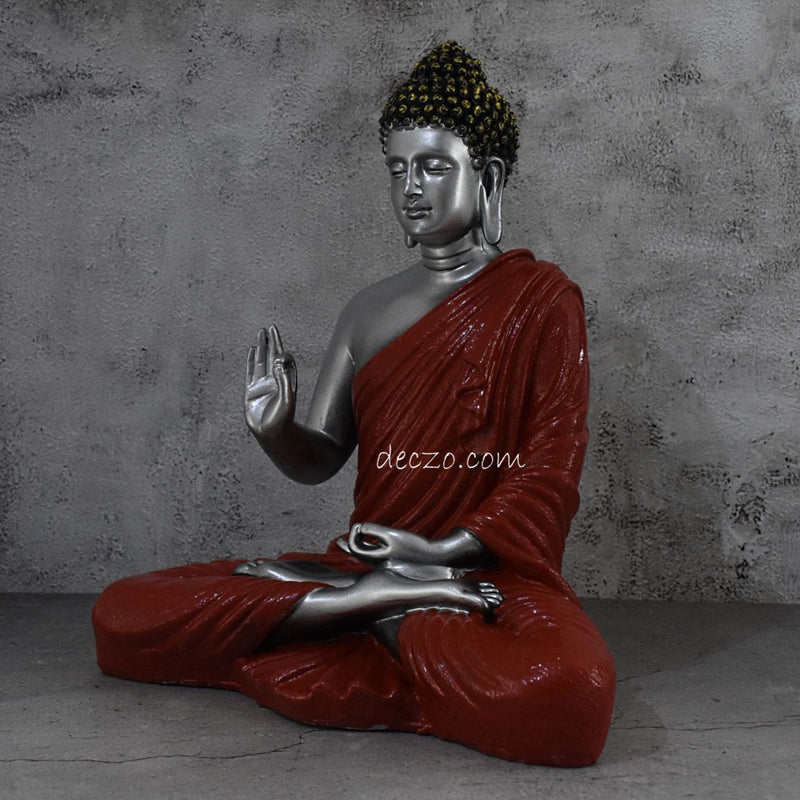 Limited Edition Large Blessing Buddha Statue : Silky Silver - Deczo