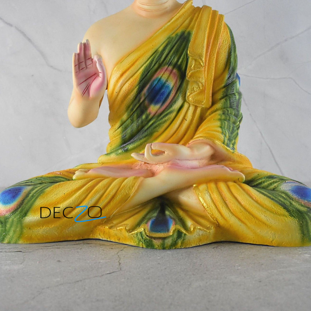 Peacock Feather Shade Big Size Meditating Buddha Idol - Deczo