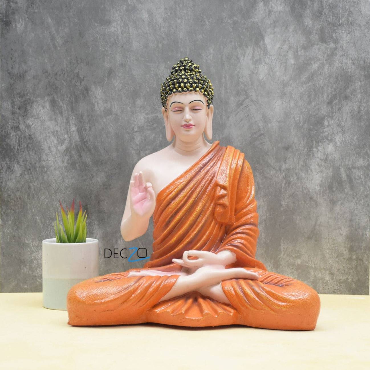Artistic Blessing Buddha Statue : Beige-Orange - Deczo