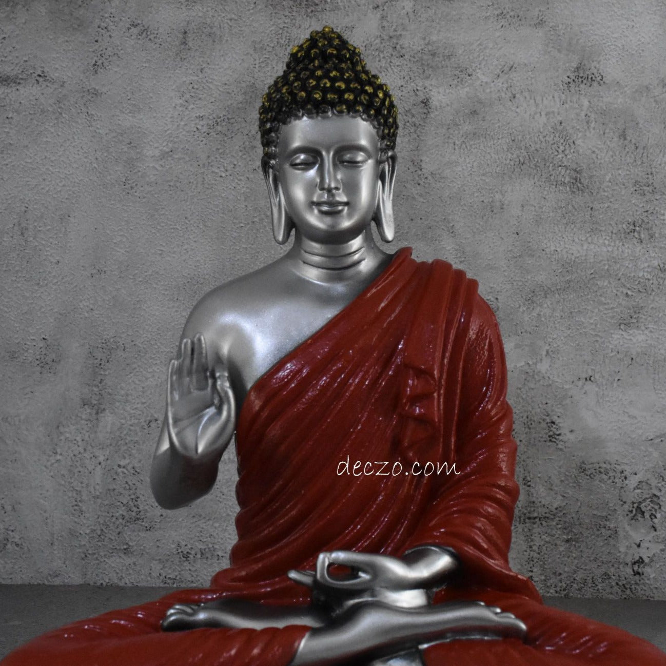 Limited Edition Large Blessing Buddha Statue : Silky Silver - Deczo