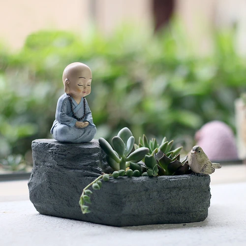 Meditating Monk Resin Succulent Pot - Deczo