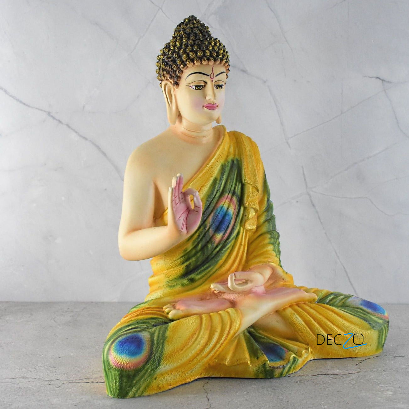 Peacock Feather Shade Big Size Meditating Buddha Idol - Deczo