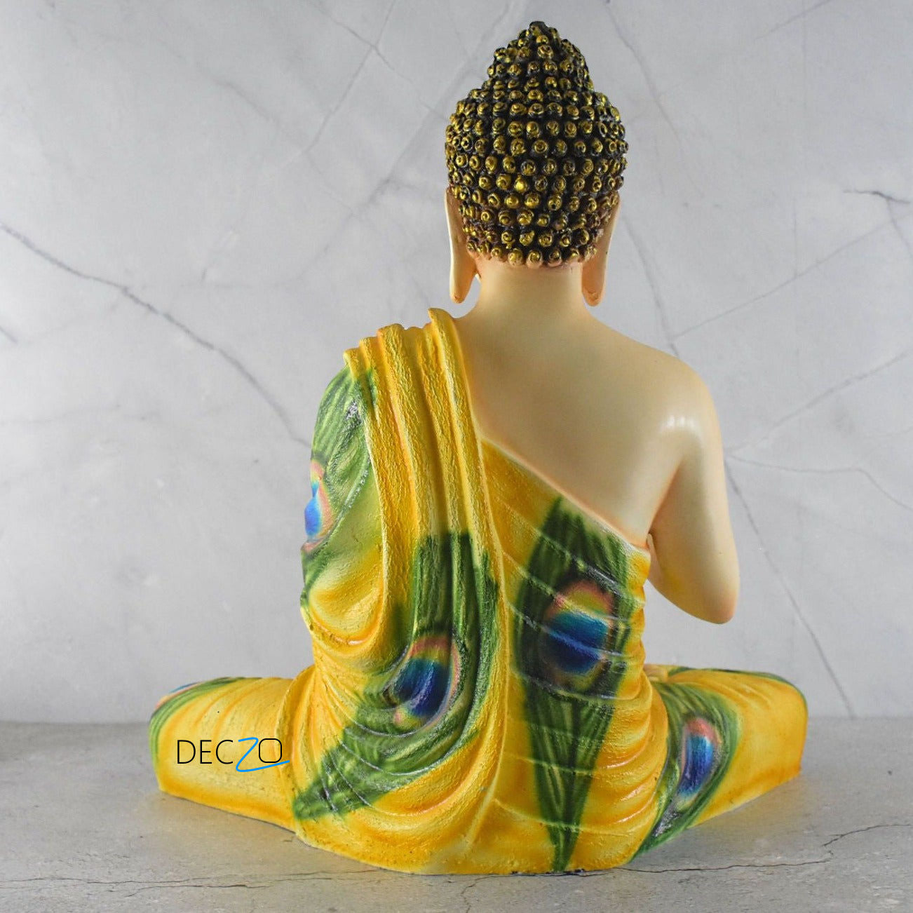 Peacock Feather Shade Big Size Meditating Buddha Idol - Deczo