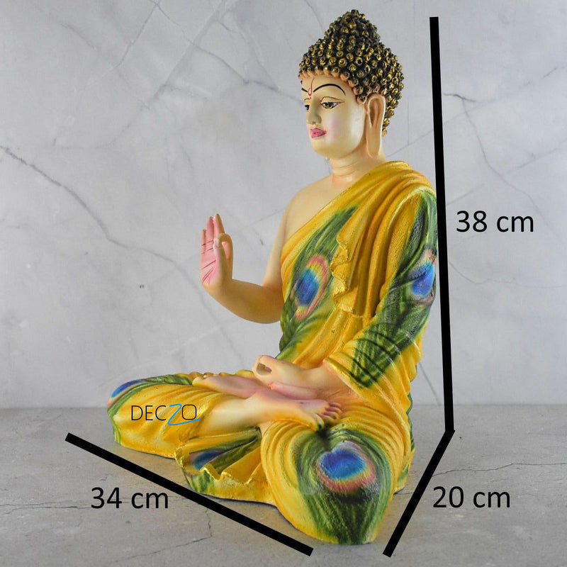 Peacock Feather Shade Big Size Meditating Buddha Idol - Deczo