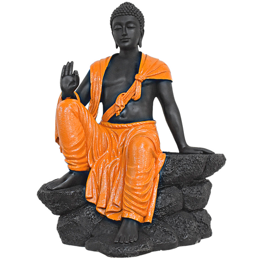 2.4 Feet Blessing Buddha Resting on Mountain – Orange Black - Deczo