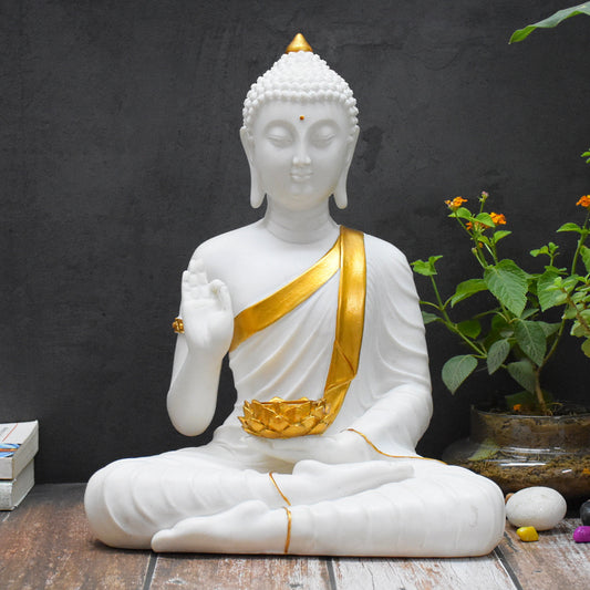 Large  Moksha Buddha Statue: 1.25 Feet, White