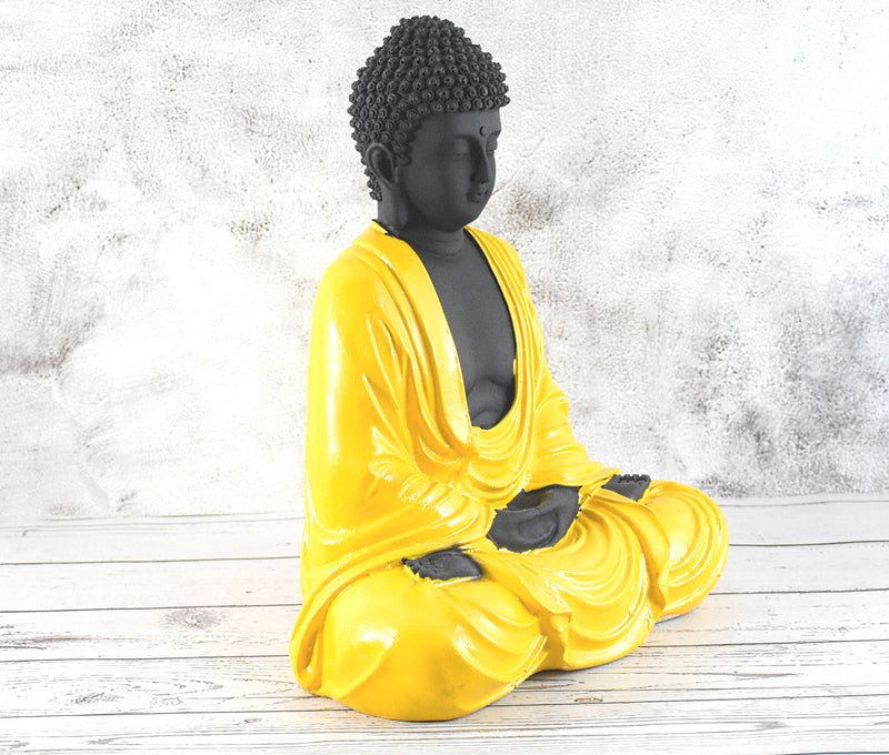 Hand Carved Sitting Buddha -35 CM,  Black ,Yellow - Deczo