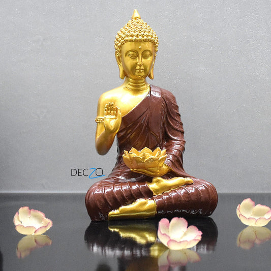 Meditating Buddha with Lotus: Golden & Maroon - Deczo