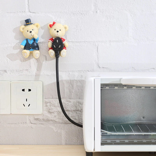Cute Teddy Set of 2 Resin Adhesive Utility Wall Hooks Rack Hanger Sticky Plug Holder Decorative Storage Organizer – Model 1