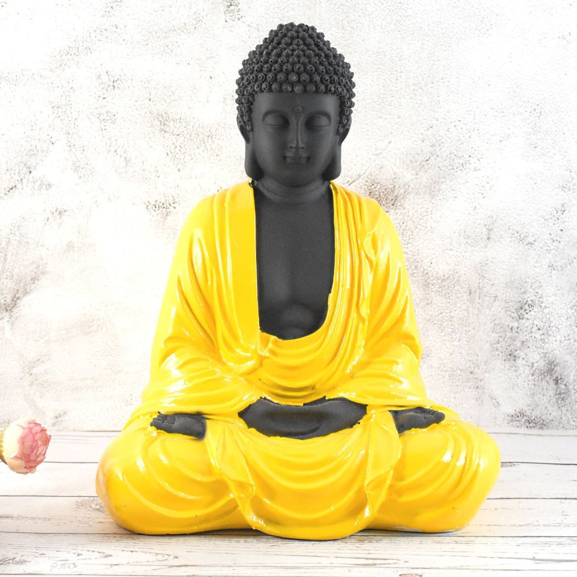 Hand Carved Sitting Buddha -35 CM,  Black ,Yellow - Deczo