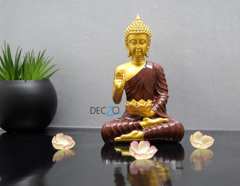 Meditating Buddha with Lotus: Golden & Maroon - Deczo
