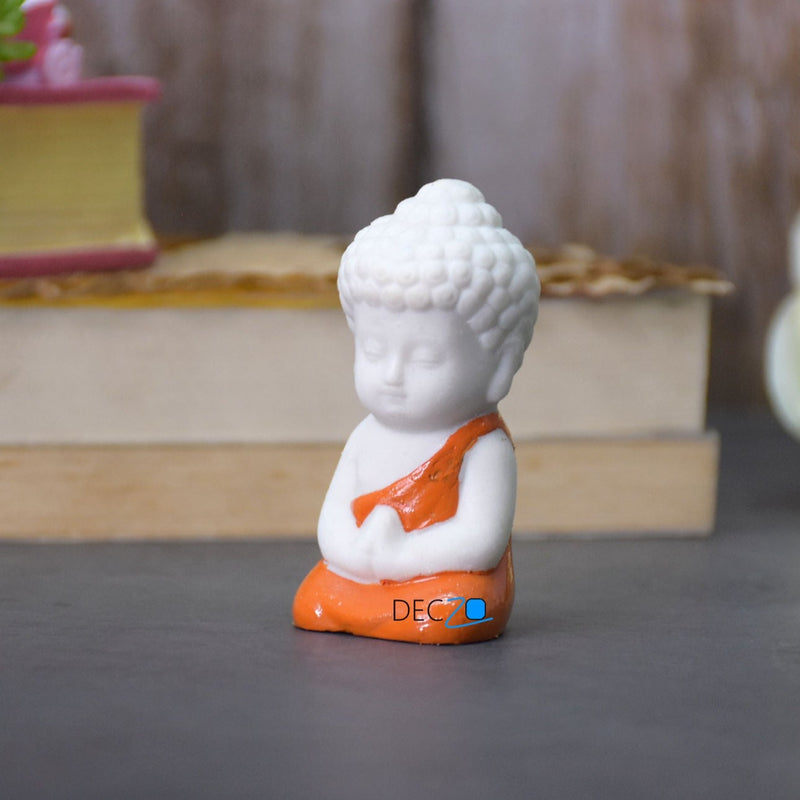 Family of Child Buddha Idol for Table, Return Gift, Dashboard: White and Multicolor - Deczo