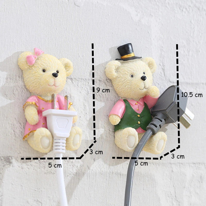 Cute Teddy Set of 2 Resin Adhesive Utility Wall Hooks Rack Hanger Sticky Plug Holder Decorative Storage Organizer – Model 1