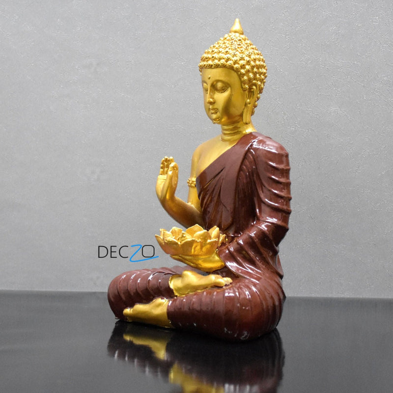 Meditating Buddha with Lotus: Golden & Maroon - Deczo
