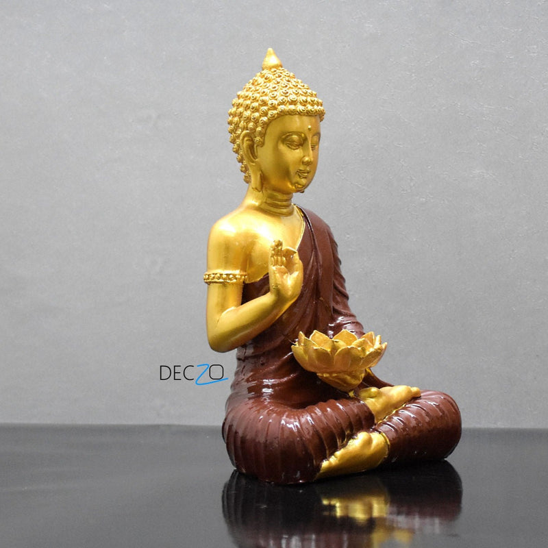 Meditating Buddha with Lotus: Golden & Maroon - Deczo