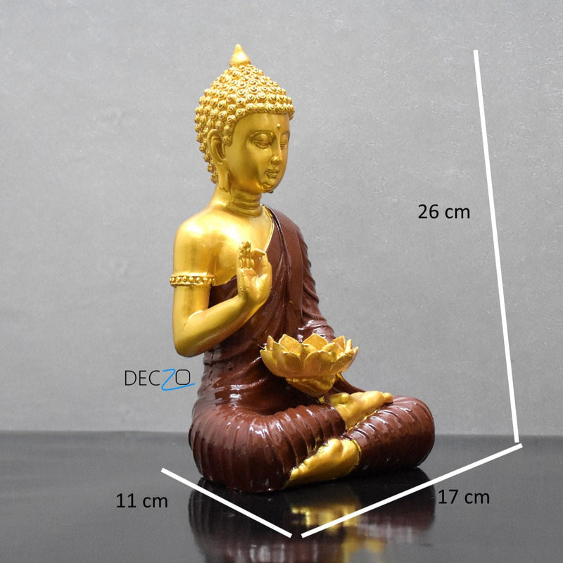 Meditating Buddha with Lotus: Golden & Maroon - Deczo