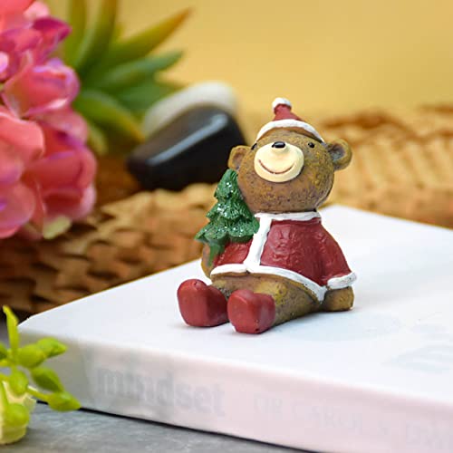 Miniature Christmas Bear with Christmas Tree, Garden Decor , Table Decor, Gift, Dashboard (4.5x4x5 cm)