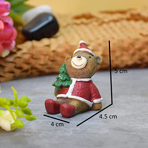 Miniature Christmas Bear with Christmas Tree, Garden Decor , Table Decor, Gift, Dashboard (4.5x4x5 cm)