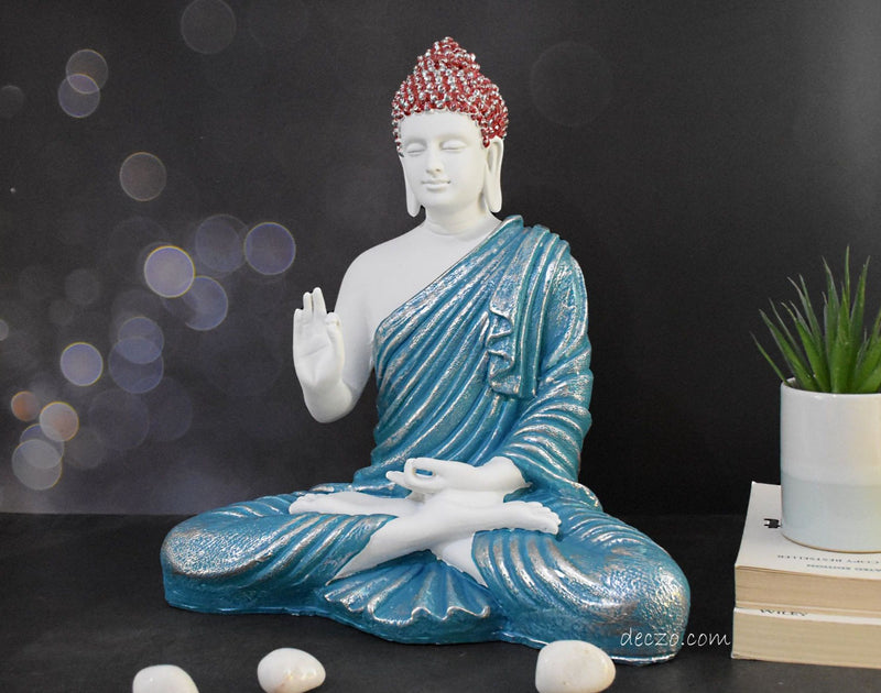 Silver Blend Turquoise Color Large Blessing Buddha Statue - Deczo