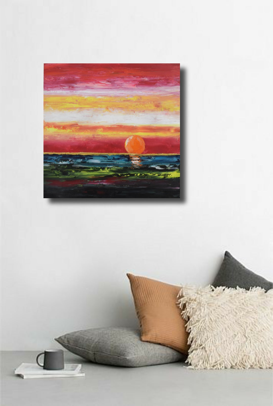 Sinking Under Sea, Acrylic on Canvas, Handmade Wall Painting : 23x23 inches - Deczo