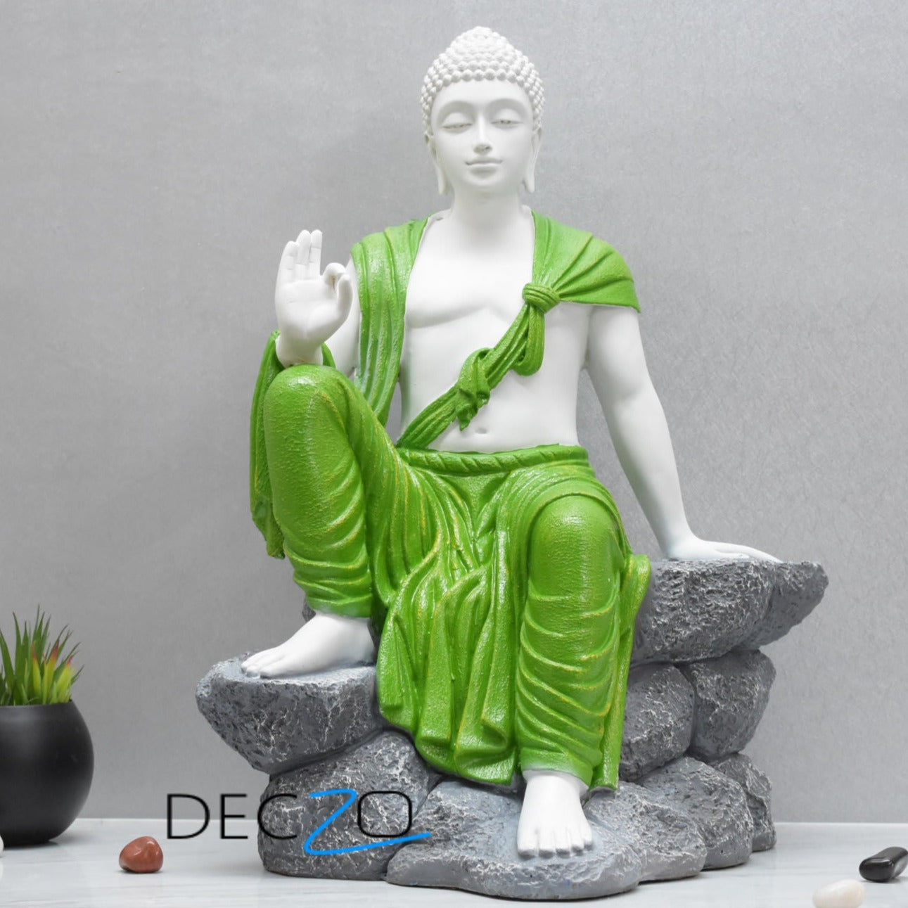 2.4 Feet Blessing Buddha Resting on Mountain – Green, White - Deczo