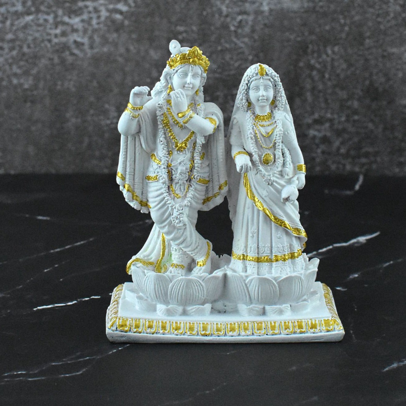 Radha Krishna in Lotus Statue : White - Deczo