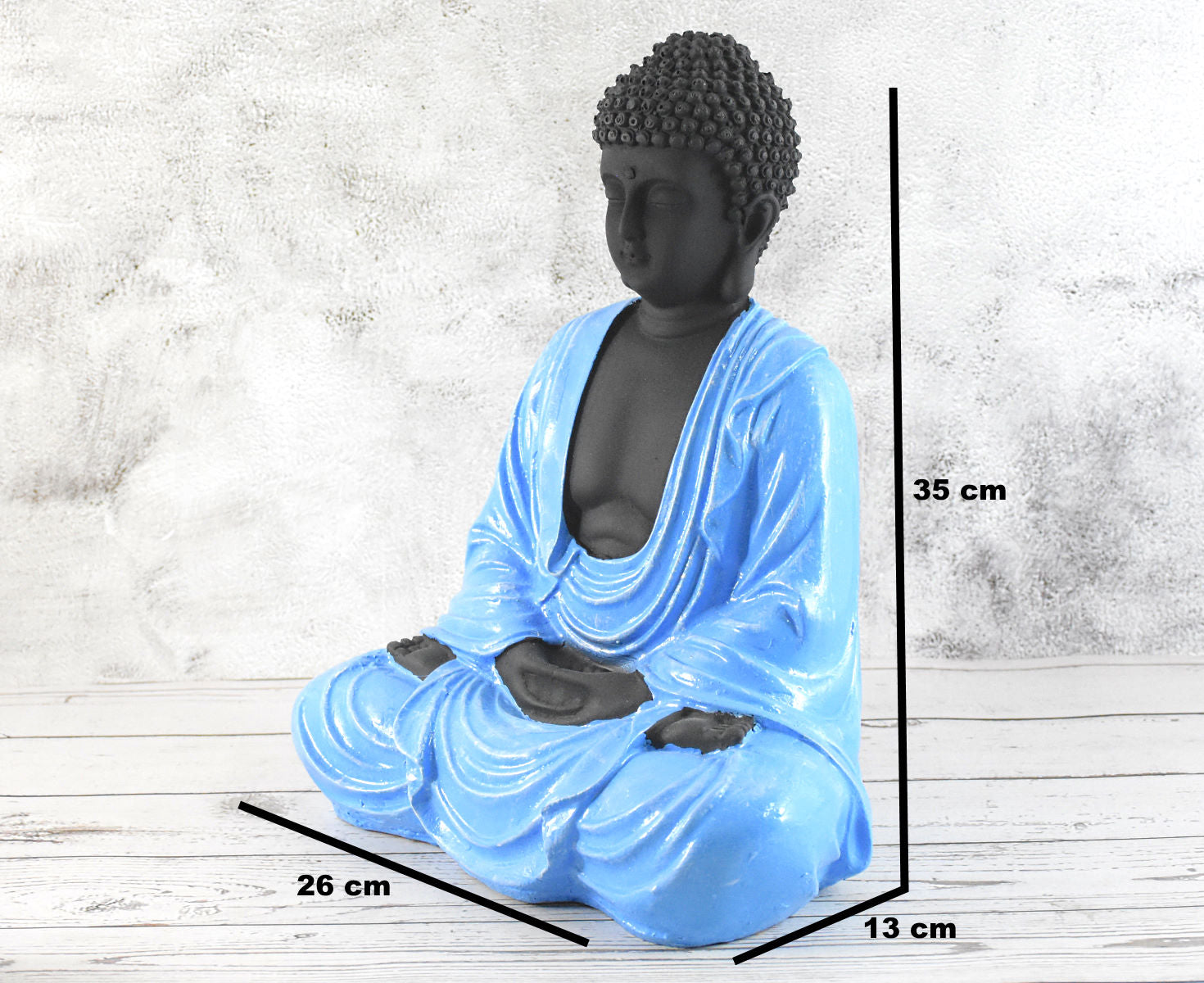 Hand Carved Sitting Buddha -35 CM,  Black ,Blue - Deczo