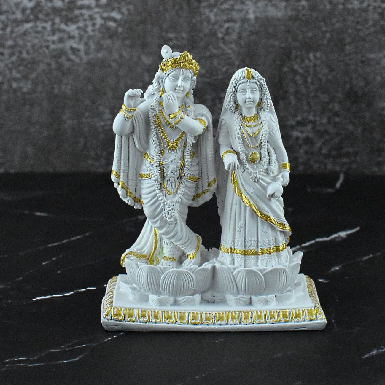 Radha Krishna in Lotus Statue : White - Deczo