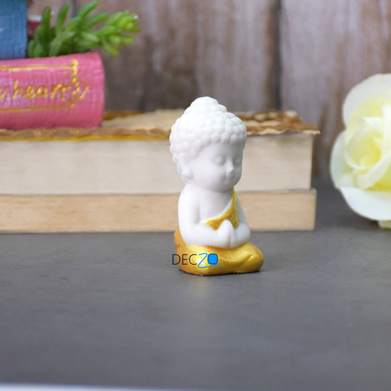 Family of Child Buddha Idol for Table, Return Gift, Dashboard: White and Multicolor - Deczo