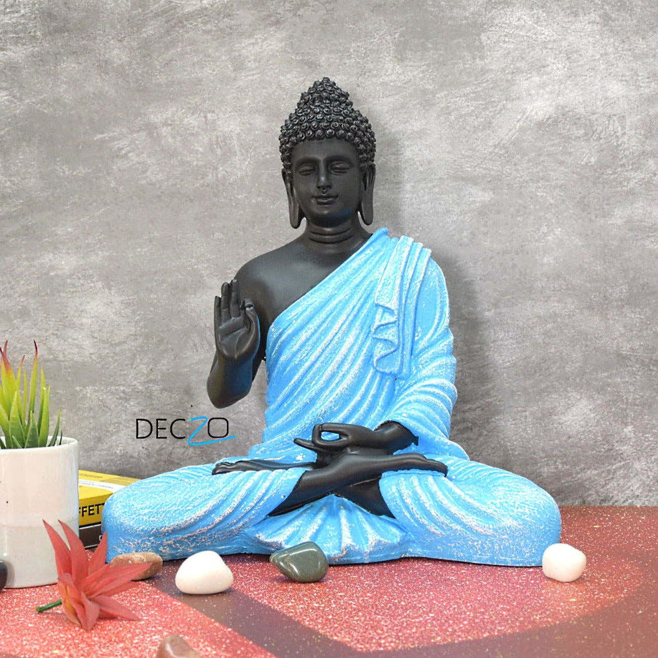 Big Size Meditating Buddha Idol :Sky Blue - Deczo