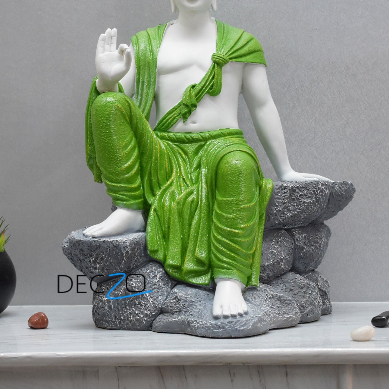 2.4 Feet Blessing Buddha Resting on Mountain – Green, White - Deczo