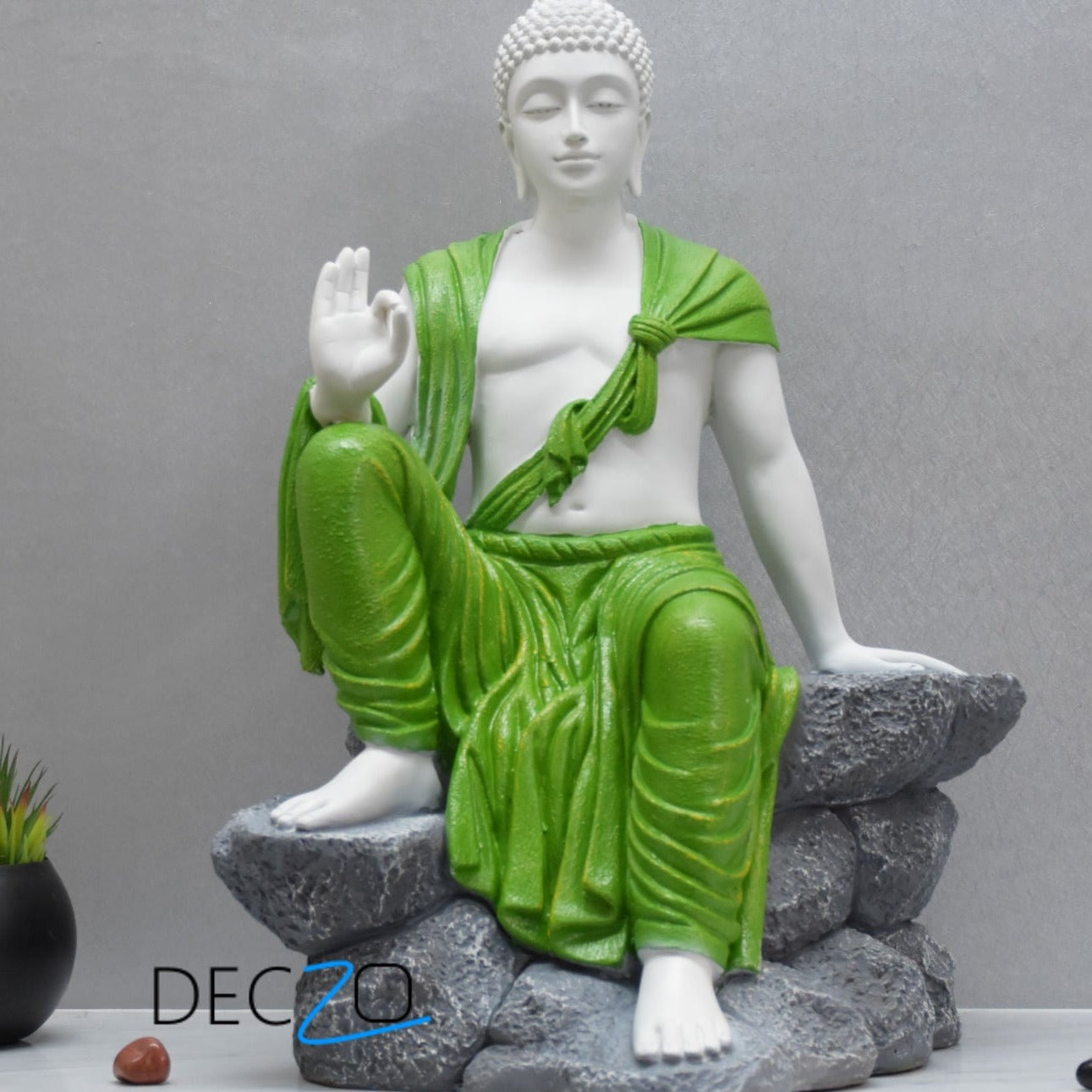 2.4 Feet Blessing Buddha Resting on Mountain – Green, White - Deczo