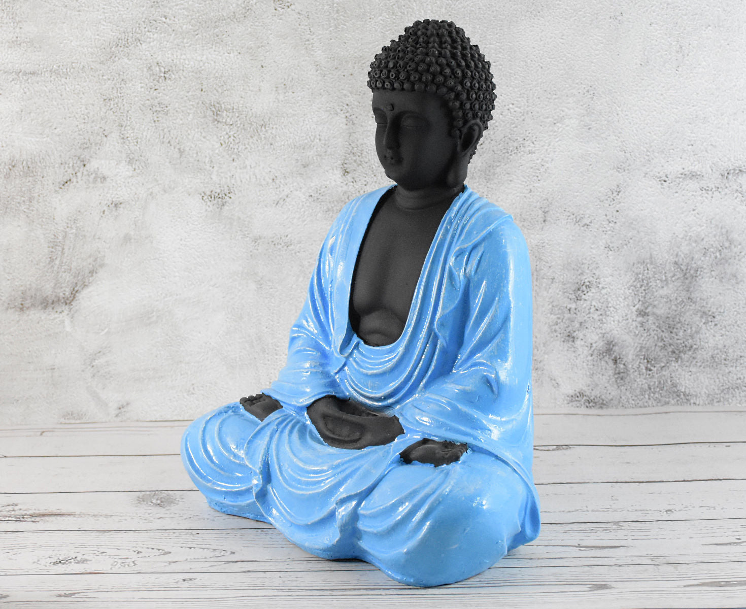 Hand Carved Sitting Buddha -35 CM,  Black ,Blue - Deczo