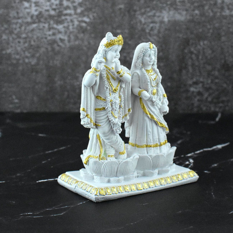 Radha Krishna in Lotus Statue : White - Deczo