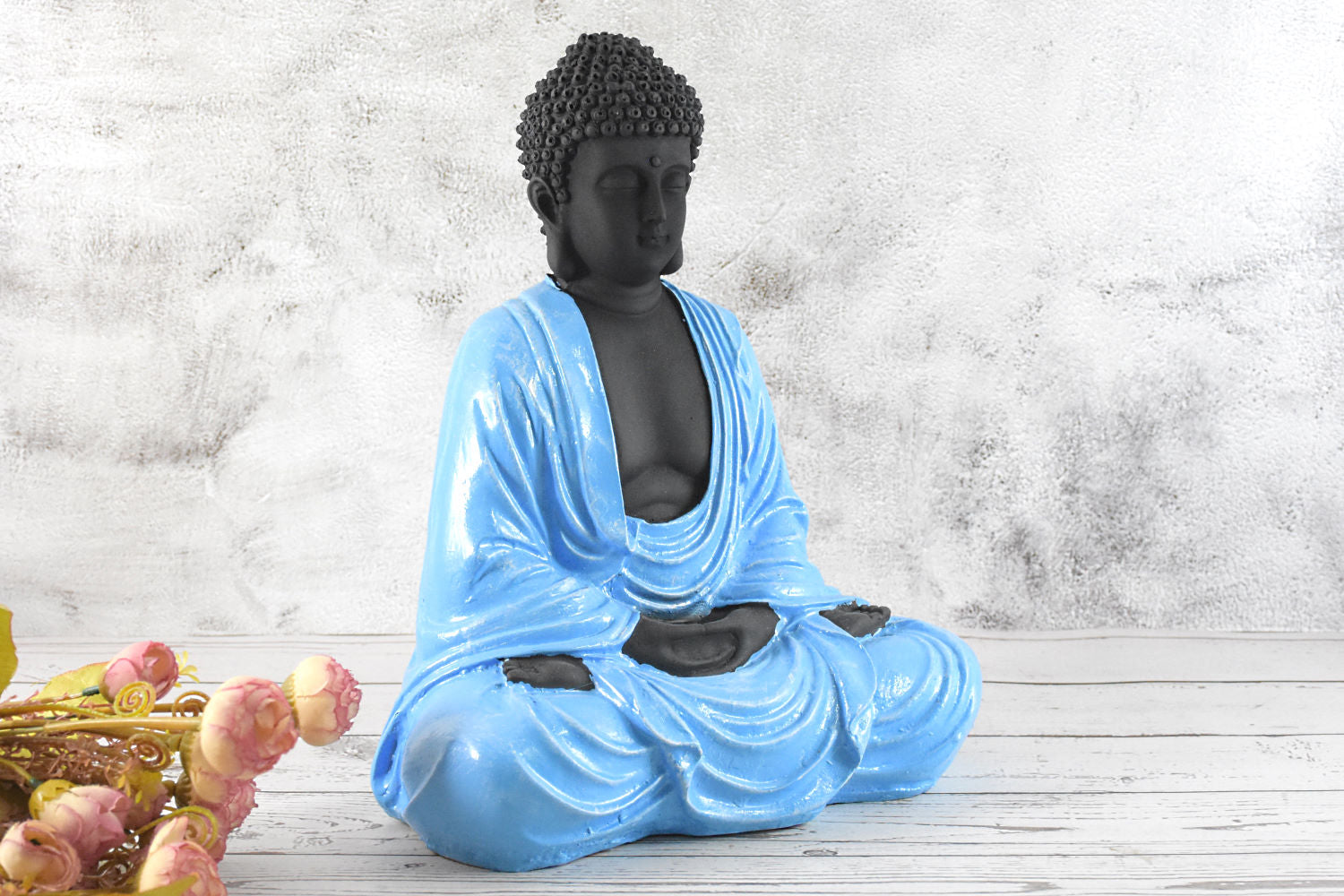 Hand Carved Sitting Buddha -35 CM,  Black ,Blue - Deczo