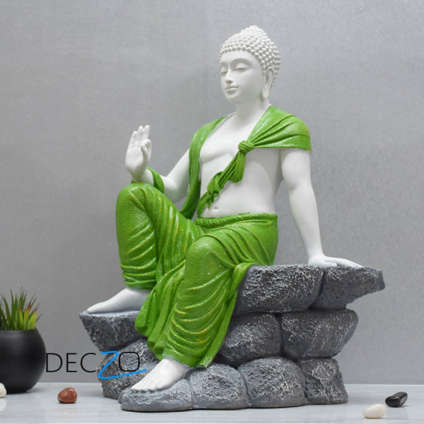 2.4 Feet Blessing Buddha Resting on Mountain – Green, White - Deczo