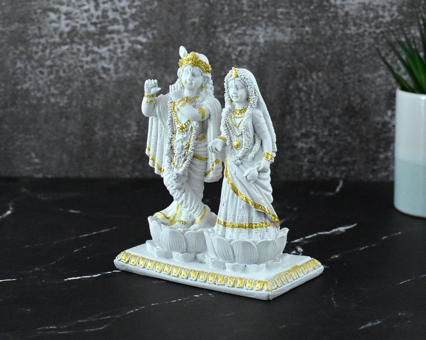 Radha Krishna in Lotus Statue : White - Deczo