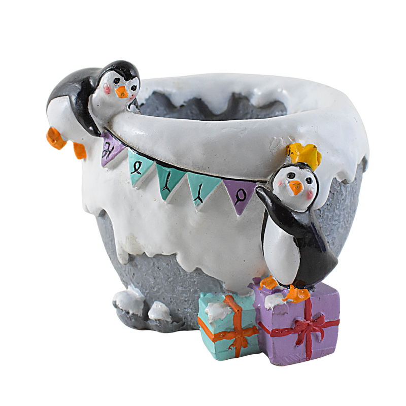 Cartoon Animal Penguins Celebrating Resin Succulent Pot - Deczo