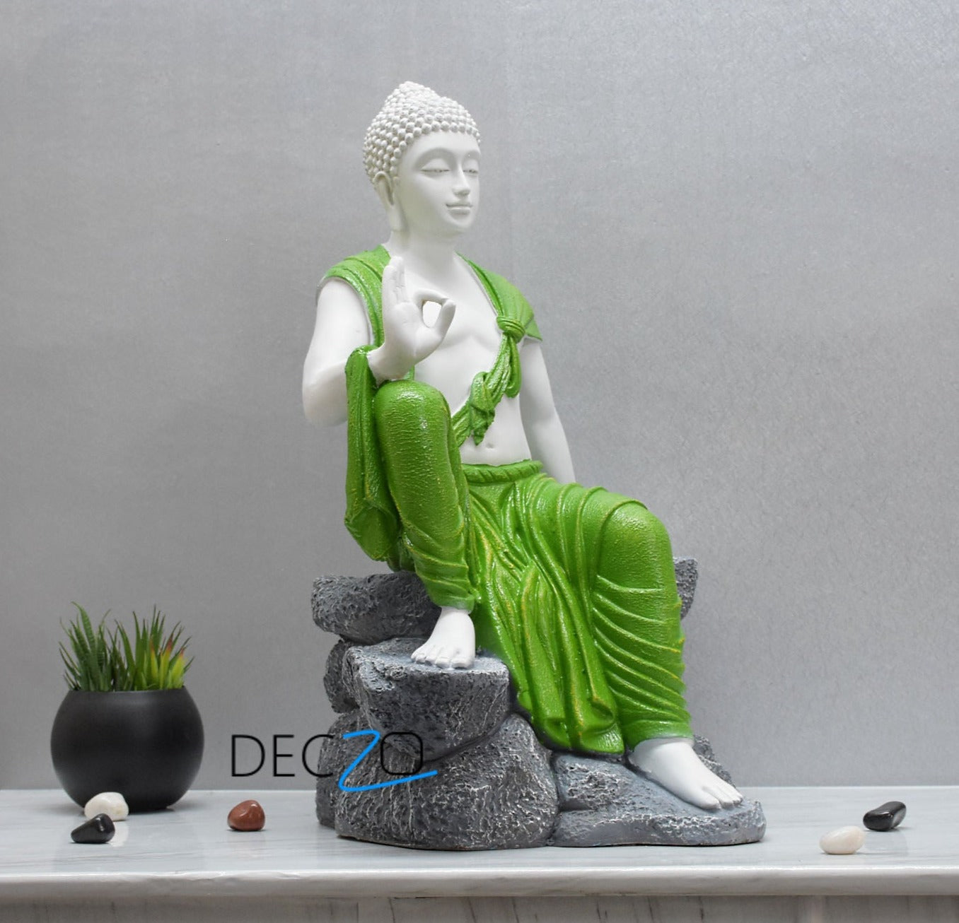 2.4 Feet Blessing Buddha Resting on Mountain – Green, White - Deczo