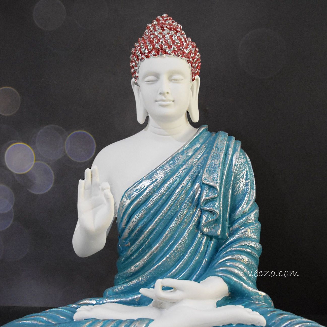 Silver Blend Turquoise Color Large Blessing Buddha Statue - Deczo