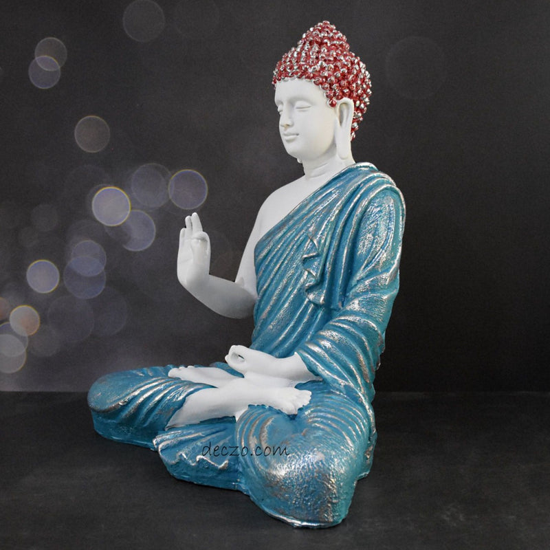 Silver Blend Turquoise Color Large Blessing Buddha Statue - Deczo