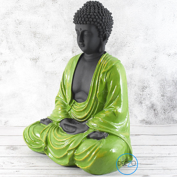 Hand Carved Sitting Buddha -35 CM,  Black ,Green