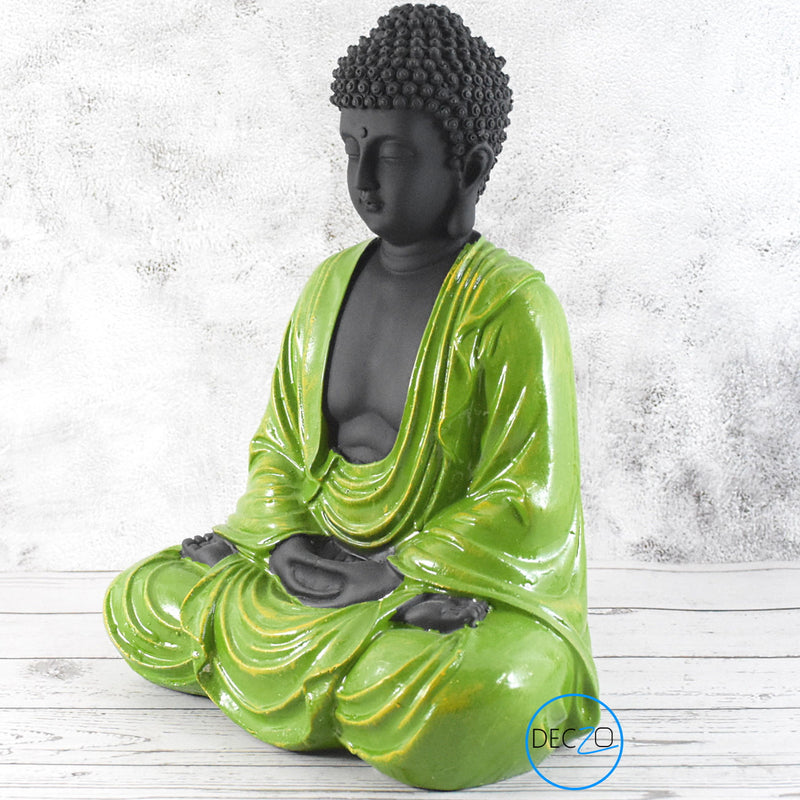 Hand Carved Sitting Buddha -35 CM,  Black ,Green