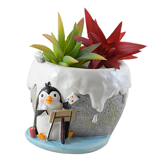 Cute Penguin Painting Resin Succulent Pot - Deczo