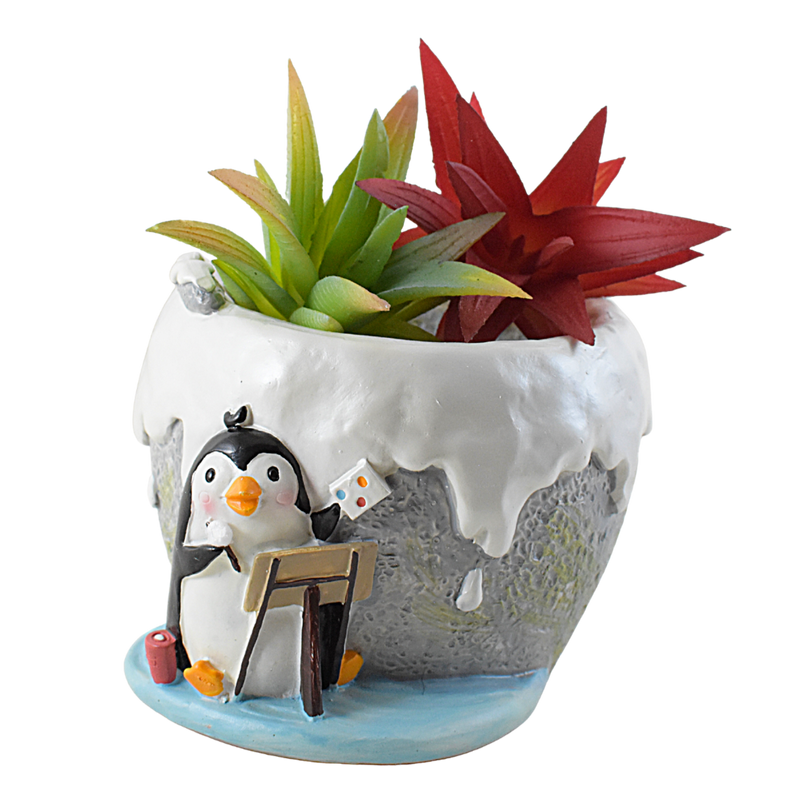 Cute Penguin Painting Resin Succulent Pot - Deczo